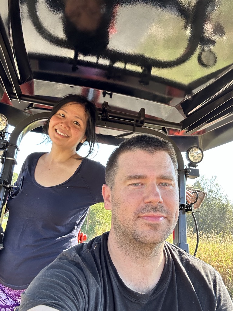 The Little Fig Farm family on the tractor in Scappoose, Oregon